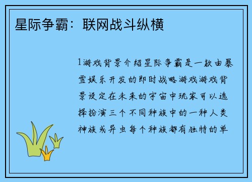 星际争霸：联网战斗纵横